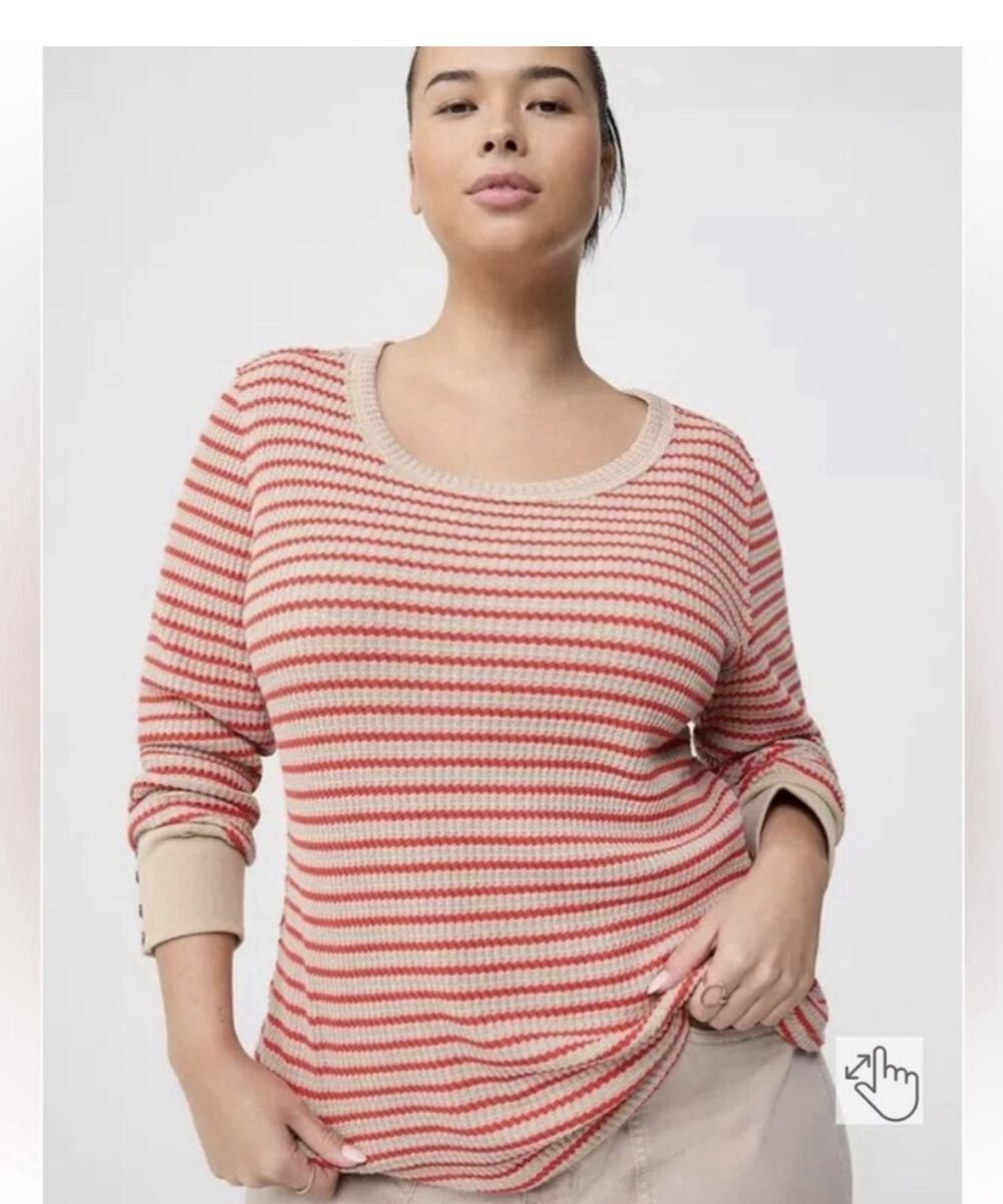 Torrid Waffle Knit Striped Long Sleeve Cotton Thermal Top Size 3 3 X Button Cuff